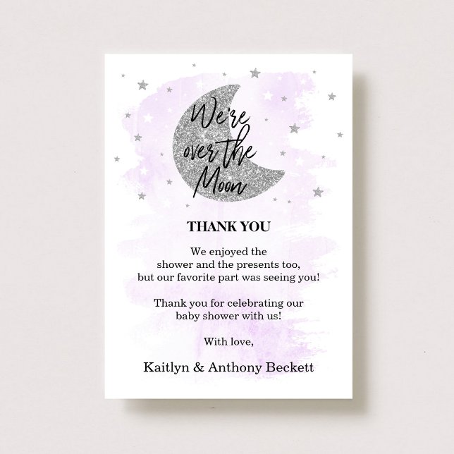 Over The Moon | Neutral Baby Shower Thank You Card (Creator Uploaded)