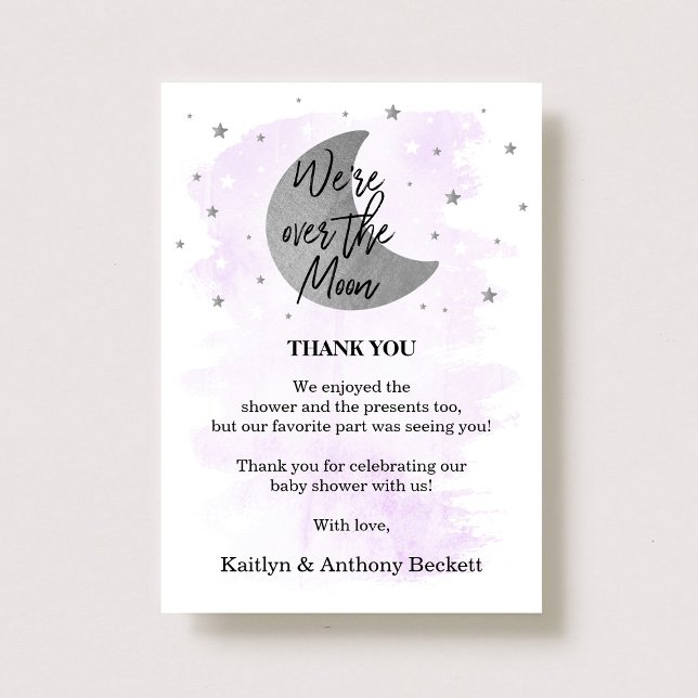 Over The Moon | Neutral Baby Shower Thank You Card (Creator Uploaded)