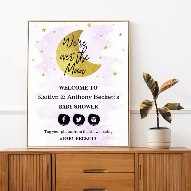 Over The Moon | Neutral Baby Shower Welcome Sign (Creator Uploaded)
