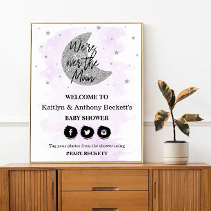 Over The Moon   Neutral Baby Shower Welcome Sign