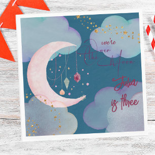 Over the moon night sky kids birthday napkin