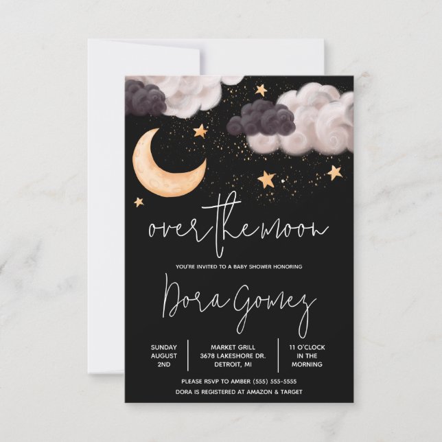 Over the Moon Nighttime Sky Baby Shower Invitation (Front)