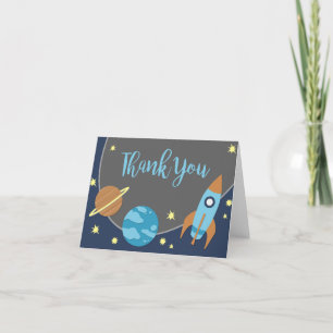 Over the Moon Outer Space Navy Thank You Card