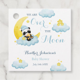 Over The Moon Panda Bear Boy Baby Shower Favour Tags