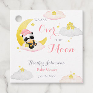 Over The Moon Panda Bear Girl Baby Shower Favour Tags