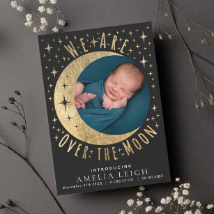 Over the Moon Photo Birth Announcement Card