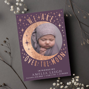 Over the Moon Photo Birth Announcement Card