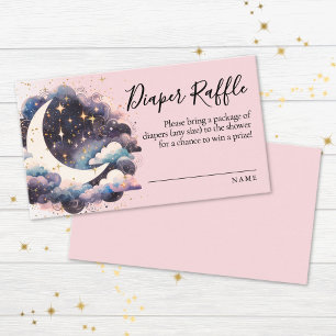 Over The Moon Pink Baby Shower Diaper Raffle Enclosure Card