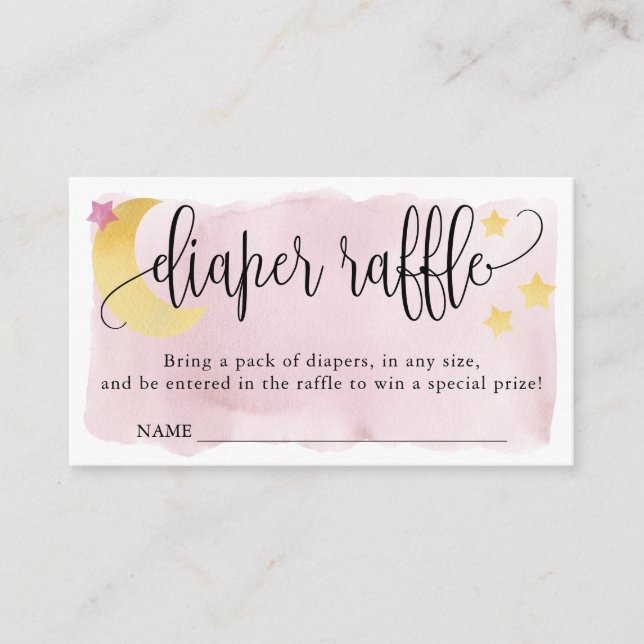 Over the Moon, Pink Baby Shower Diaper Raffle Enclosure Card (Front)