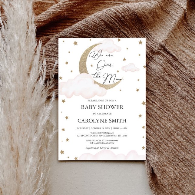 Over the Moon Pink Baby Shower Invitation (Creator Uploaded)