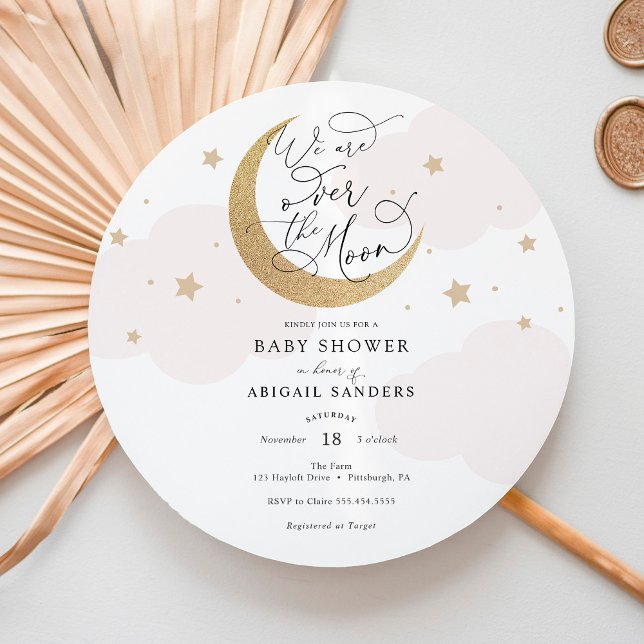 Over the Moon Pink Baby Shower Invitation (Creator Uploaded)