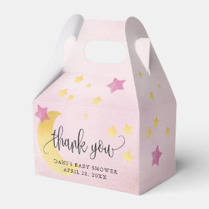 Over the Moon, Pink Baby Shower Moon Stars Favour Box