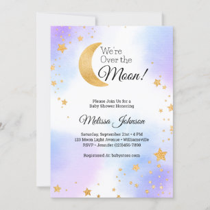 Over the Moon Pink Blue Gender Neutral Baby Shower Invitation