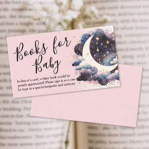 Over The Moon Pink Books For Baby Shower Enclosure Card