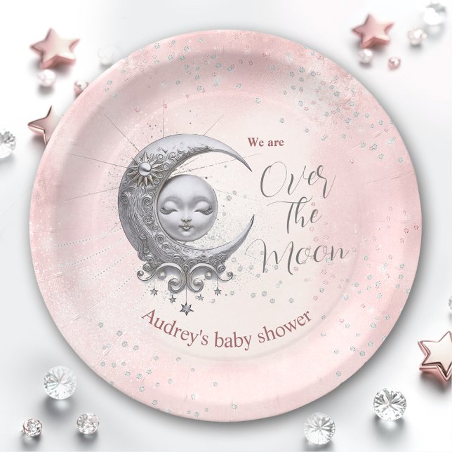 Over The Moon Pink Girl Baby Shower Paper Plates (Over The Moon Pink Girl Baby Shower Paper Plates)