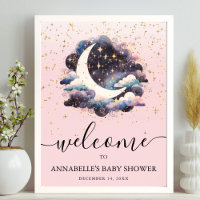 Over The Moon Pink Girl Baby Shower Welcome Sign