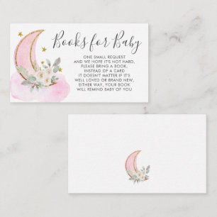 Over the Moon Pink Gold Books for Baby Shower Enclosure Card