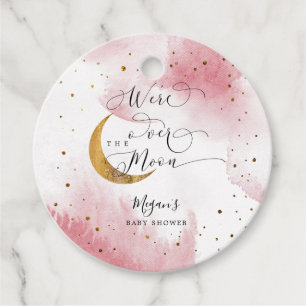 Over The Moon Pink Sky Baby Shower Favour Tags