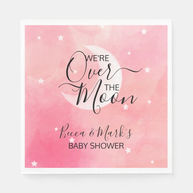 Over The Moon Pink Thank You Baby Shower Napkins (Front)