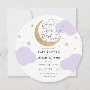 Over the Moon Purple Baby Shower Invitation