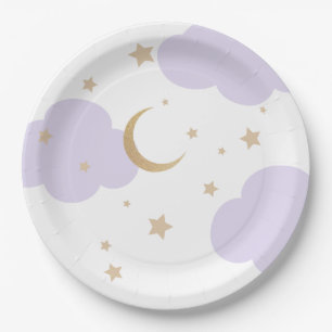 Over the Moon Purple Baby Shower  Paper Plate