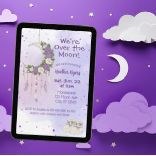 Over the Moon Purple Dreamcatcher Baby Shower Invitation