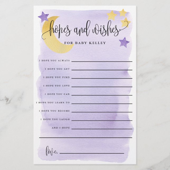 Over The Moon, Purple Hopes and Wishes Paper Card (Front)