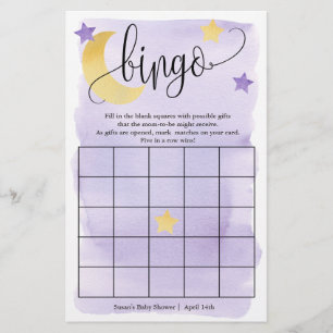 Over The Moon, Purple Stars Bingo Paper Game Card