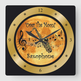 Over The Moon ~ Saxophone ~ Musical Scale ~ * ~ Square Wall Clock
