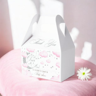 Over the Moon Silver Pink Girl Baby Shower Favour Box