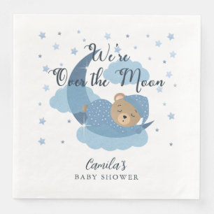 Over The Moon Sleeping Bear Boy Baby Shower Napkin