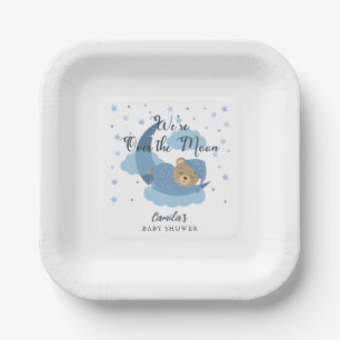 Over The Moon Sleeping Bear Boy Baby Shower Paper Plate