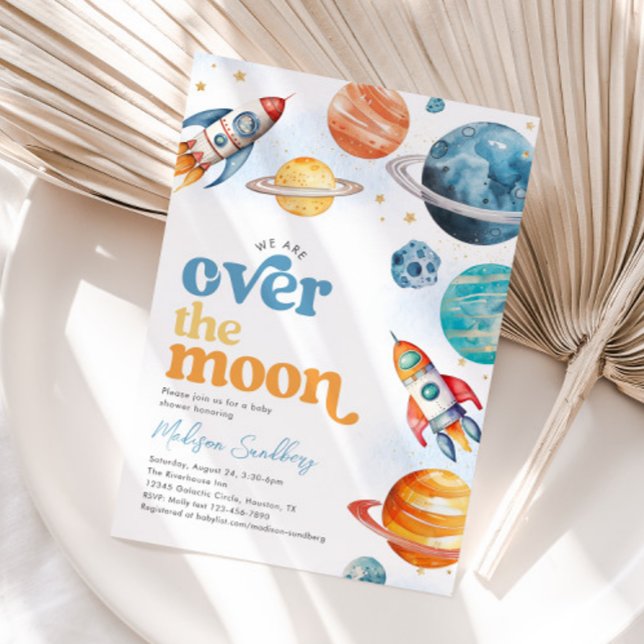 Over the Moon Space Baby Shower Invitation (Creator Uploaded)