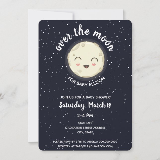 Over the Moon Space Baby Shower Navy Galaxy Invitation (Front)