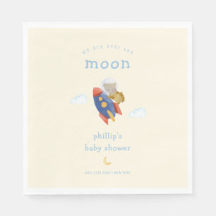 Over The Moon Spaceship Rocket Bear Baby Shower Napkin