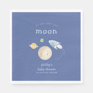 Over The Moon Spaceship Rocket Boy Baby Shower Napkin