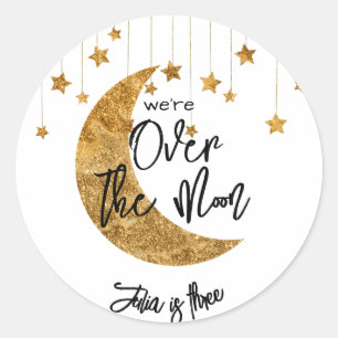 Over the moon sparkling moon kids Birthday Classic Round Sticker