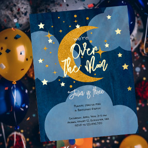 Over the moon sparkling moon kids Birthday Foil Holiday Postcard