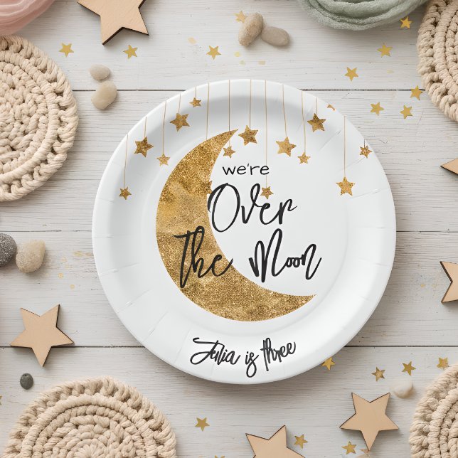 Over the moon sparkling moon kids Birthday Paper Plate (Creator Uploaded)