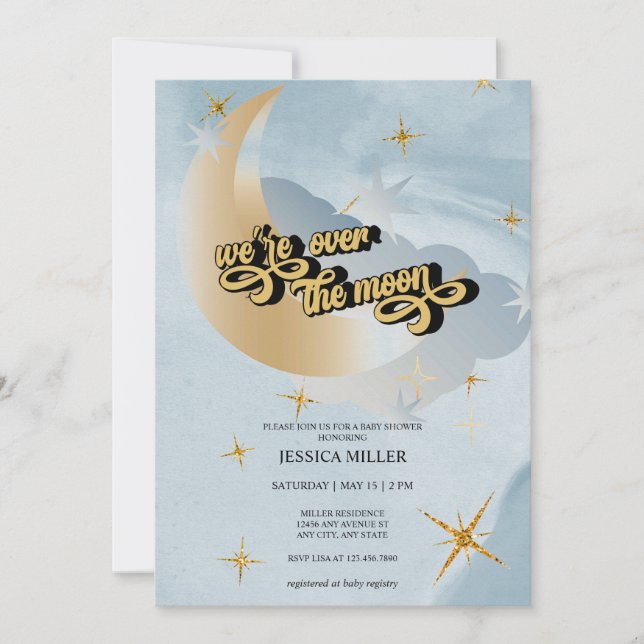 Over the Moon | Star Baby Shower  Invitation (Front)