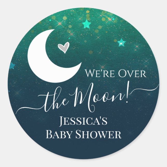 Over the Moon Star Sky Baby Shower Classic Round Sticker (Front)