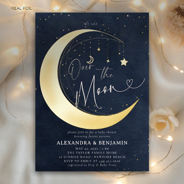 Over the Moon Starry Night Coed Baby Boy Shower (over the moon baby shower invitation navy gold stars mobile celestial twinkle starry night)