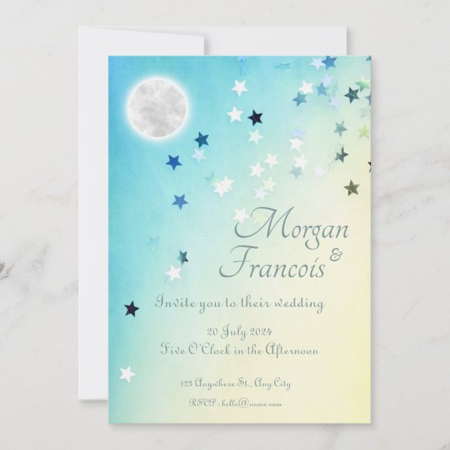 Over the Moon - Starry Wedding Invitation (Front)
