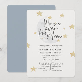 Over The Moon & Stars Boy Baby Shower Invitation