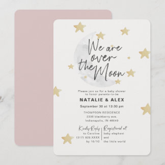 Over The Moon & Stars Girl Baby Shower Invitation
