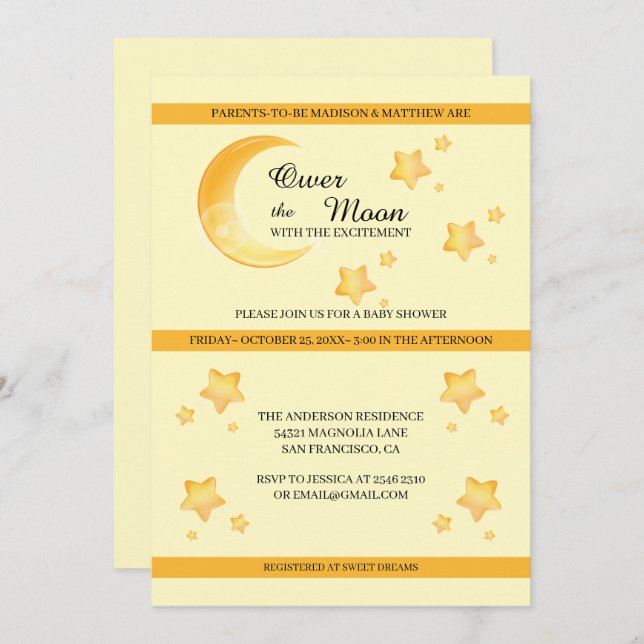 Over The Moon & Stars Invitation (Front/Back)