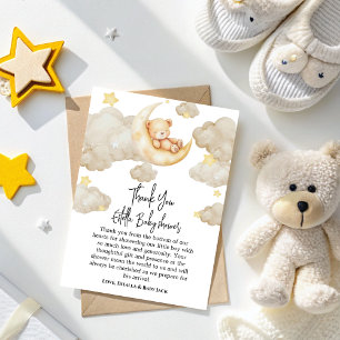 Over The Moon  stars Teddy Bear Baby Shower Thank You Card