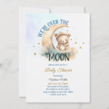 Over The Moon Teddy Bear Baby Boy Shower