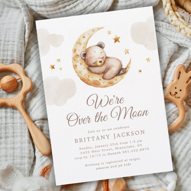 Over The Moon Teddy Bear Baby Shower Invitation (Creator Uploaded)