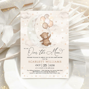 Over the Moon Teddy Bear Balloons Baby Shower Invitation